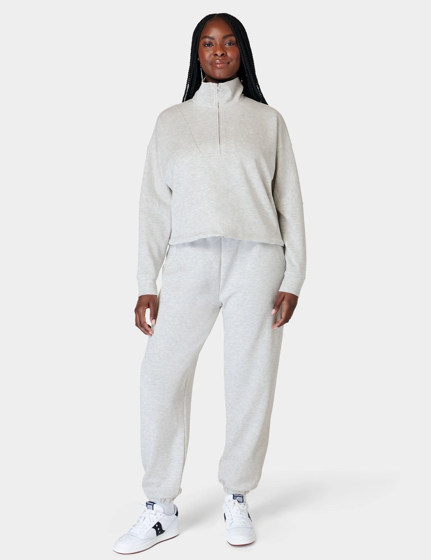 Sweaty Betty Sand Wash Funnel Neck Half Zip - Ice Grey Marl 8 Sweaty Betty Sand Wash Funnel Neck Half Zip - Ice Grey Marl - Image 6