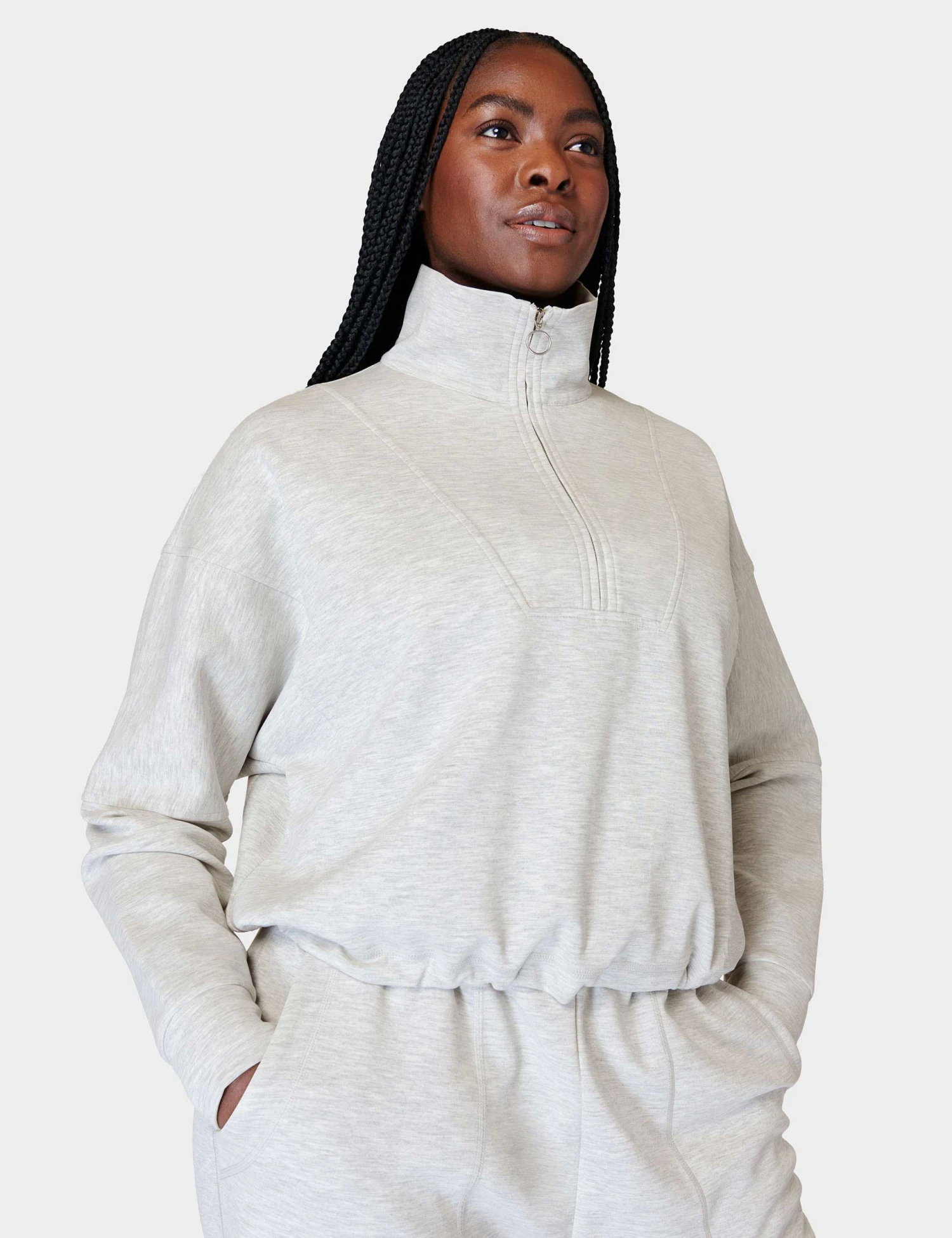 Sweaty Betty Sand Wash Funnel Neck Half Zip - Ice Grey Marl 4 Sweaty Betty Sand Wash Funnel Neck Half Zip - Ice Grey Marl - Image 2