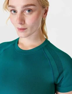 Sweaty Betty Silhouette Sculpt Seamless Short Sleeve Top - Reef Teal Blue/Navy Blue -The Sports Edit Store sweaty betty silhouette sculpt seamless short sleeve top reef teal blue navy blue sb9063 3