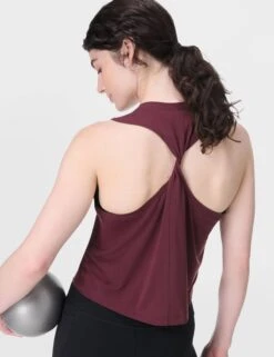 Sweaty Betty Soft Flow Studio Twist Back Vest - Garnet Red -The Sports Edit Store sweaty betty soft flow studio twist back vest garnet red sb10124 6
