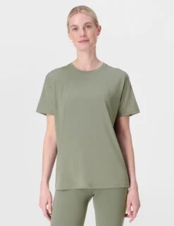 Sweaty Betty Soft Flow Studio Wrap Back T-Shirt - Willow Green 9 Sweaty Betty Soft Flow Studio Wrap Back T-Shirt - Willow Green -The Sports Edit Store sweaty betty soft flow studio wrap back t shirt willow green sb10040 1