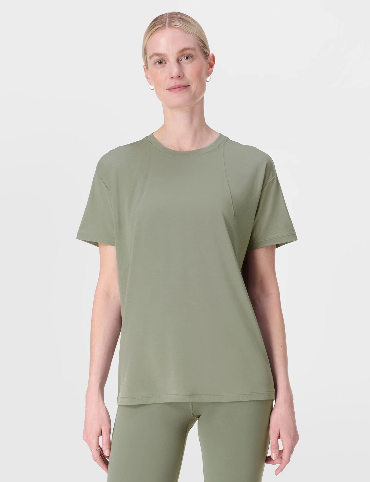 Sweaty Betty Soft Flow Studio Wrap Back T-Shirt - Willow Green 4 Sweaty Betty Soft Flow Studio Wrap Back T-Shirt - Willow Green - Image 2