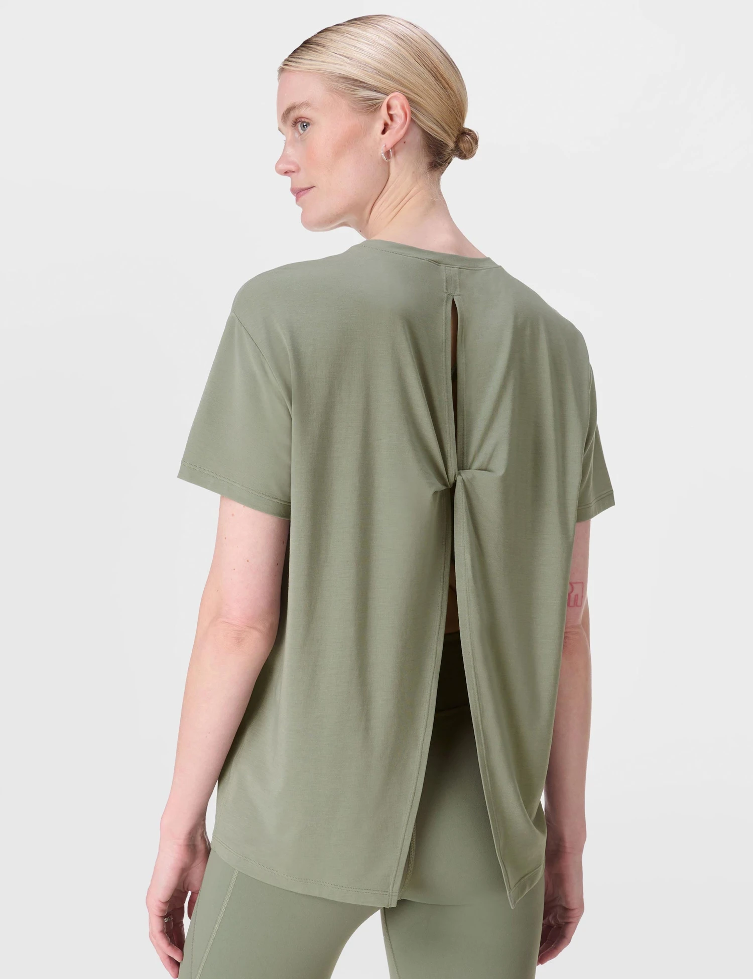 Sweaty Betty Soft Flow Studio Wrap Back T-Shirt - Willow Green 3 Sweaty Betty Soft Flow Studio Wrap Back T-Shirt - Willow Green
