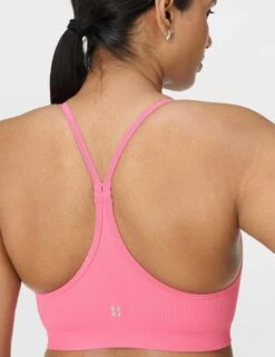 Sweaty Betty Spirit Restored Yoga Bra - Lollipop Pink -The Sports Edit Store sweaty betty spirit restored yoga bra lollipop pink sb9610 3