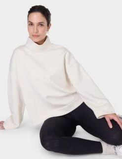 Sweaty Betty Wind Down Funnel Neck Sweatshirt - White Marl -The Sports Edit Store sweaty betty wind down funnel neck sweatshirt white marl sb10025b 5