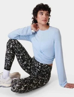 Sweaty Betty Wrap Front Long Sleeve Top - Breeze Blue -The Sports Edit Store sweaty betty wrap front long sleeve top breeze blue sb9464 4