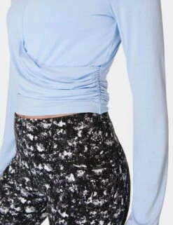 Sweaty Betty Wrap Front Long Sleeve Top - Breeze Blue -The Sports Edit Store sweaty betty wrap front long sleeve top breeze blue sb9464 6