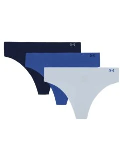 Under Armour Pure Stretch 3-Pack No Show Thong - Blue Calm/Blue Atlantis/Washed Navy