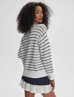 Varley Antonia Relaxed Cardigan - White/Blue Nights -The Sports Edit Store varley antonia relaxed cardigan white blue nights var02459 2