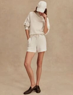 Varley Atrium High Waisted Short 4.5" - Ivory Marl -The Sports Edit Store varley atrium high waisted short 4 5in ivory marl var01759 6