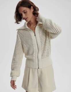 Varley Eloise Zip-Through Knit - Egret -The Sports Edit Store varley eloise zip through knit egret var01791 5