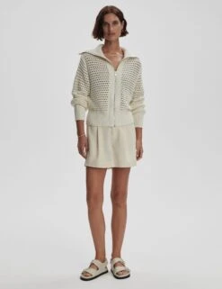 Varley Eloise Zip-Through Knit - Egret -The Sports Edit Store varley eloise zip through knit egret var01791 6