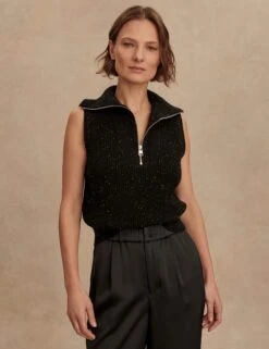 Varley Hally Half-Zip Rib Vest - Black Fleck -The Sports Edit Store varley hally half zip rib vest black fleck var02864 2