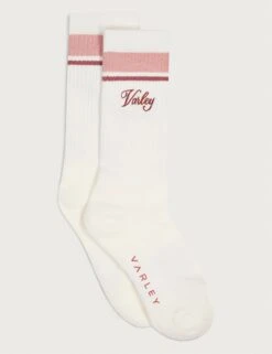 Varley Lamar Club Stripe Socks - Egret/Pale Mauve/Dusty Rose