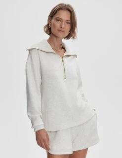 Varley Larson Half-Zip Sweat - Ivory Marl