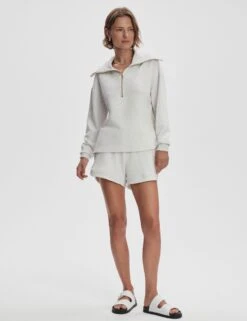 Varley Larson Half-Zip Sweat - Ivory Marl -The Sports Edit Store varley larson half zip sweat ivory marl var02444 6