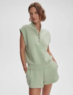 Varley Loretta Half-Zip Sleeveless Sweat - Snow Sage -The Sports Edit Store varley loretta half zip sleeveless sweat snow sage var01892 5