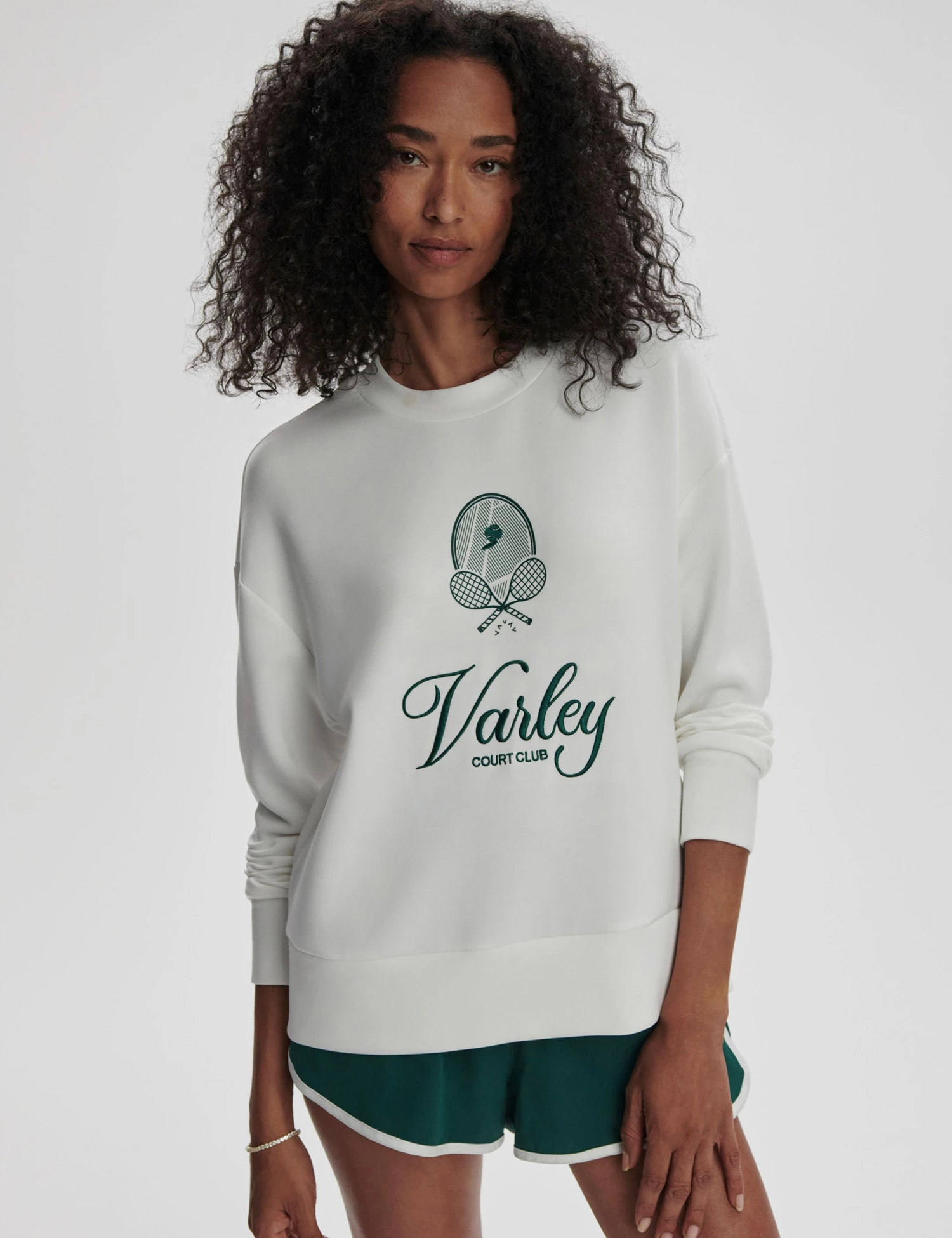 Varley Rasco Namesake Sweat - White/Forest 3 Varley Rasco Namesake Sweat - White/Forest