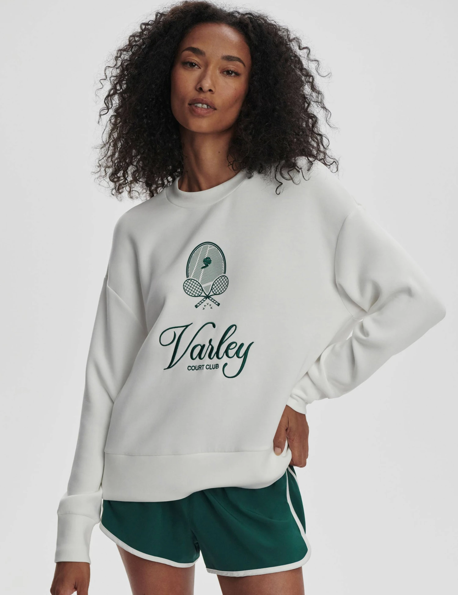 Varley Rasco Namesake Sweat - White/Forest 6 Varley Rasco Namesake Sweat - White/Forest - Image 4
