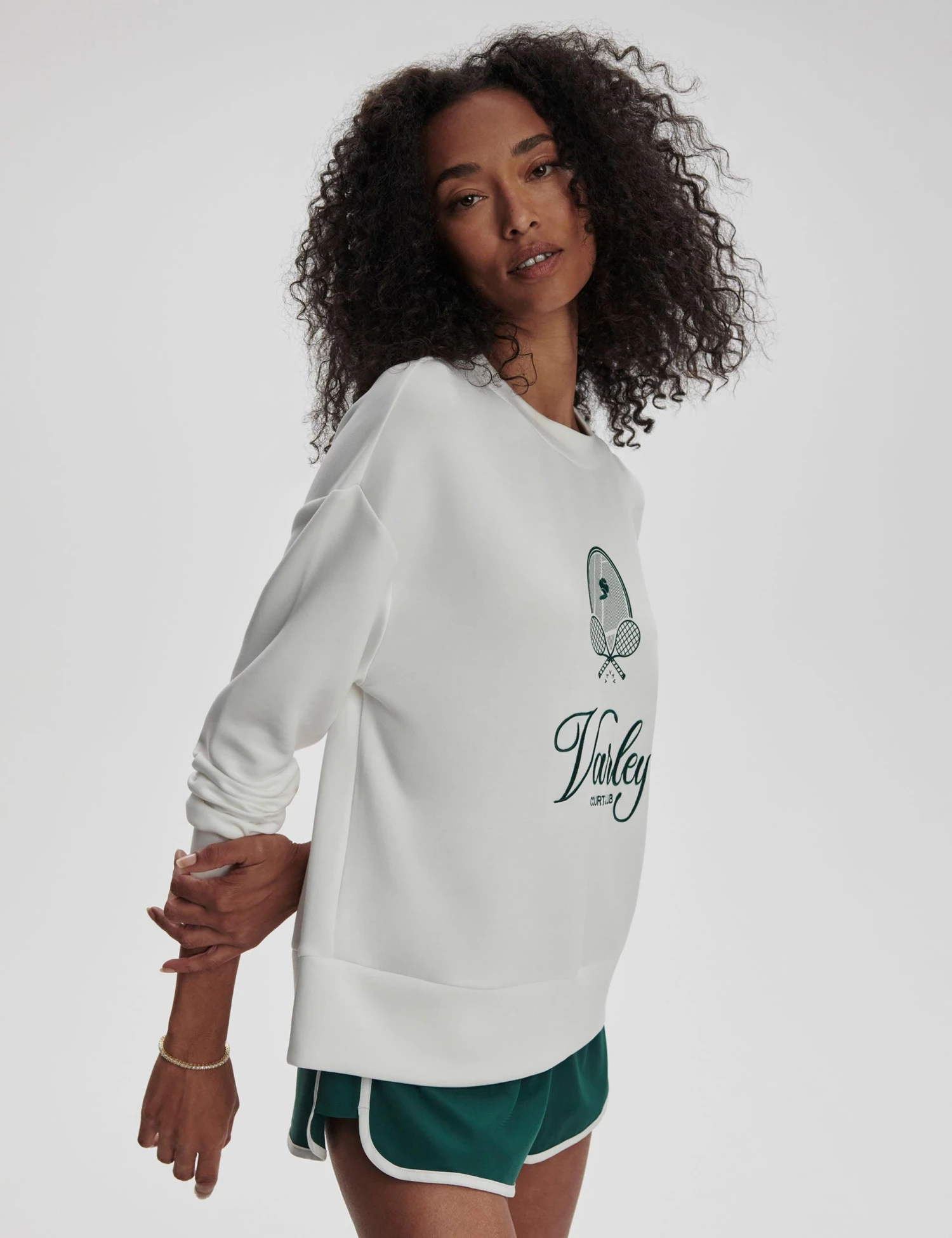 Varley Rasco Namesake Sweat - White/Forest 4 Varley Rasco Namesake Sweat - White/Forest - Image 2