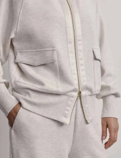 Varley Roxbury Zip-Through Sweat - Ivory Marl -The Sports Edit Store varley roxbury zip through sweat ivory marl VAR01572 7