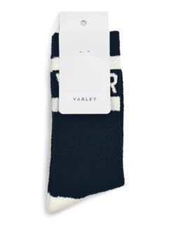 Varley Spencer Sock in Black/Egret - Plush Boucle Stripe Socks -The Sports Edit Store varley spencer sock black egret VAR01135 2