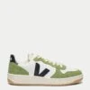 Veja V-10 Leather Trainers - White Black Kiwi -The Sports Edit Store veja w v 10 leather trainers white black kiwi vi0220866 1