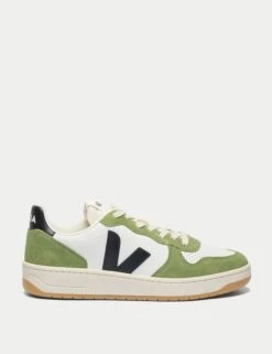 Veja V-10 Leather Trainers - White Black Kiwi